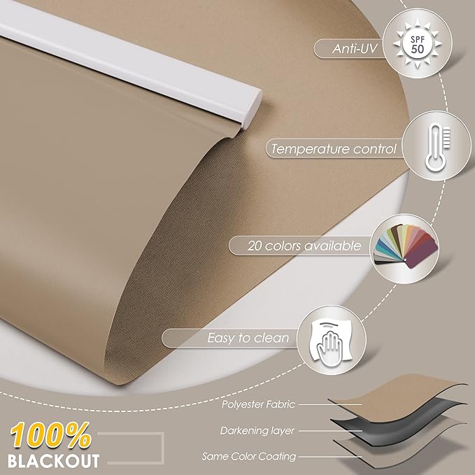 Allesin Motorized Roller Shade Blinds Compatible with Alexa for Window, Blackout Smart Shades Cordless with Remote Control, Electric Automated Blinds, Customized Size, Lithium Battery Motor(Camel)