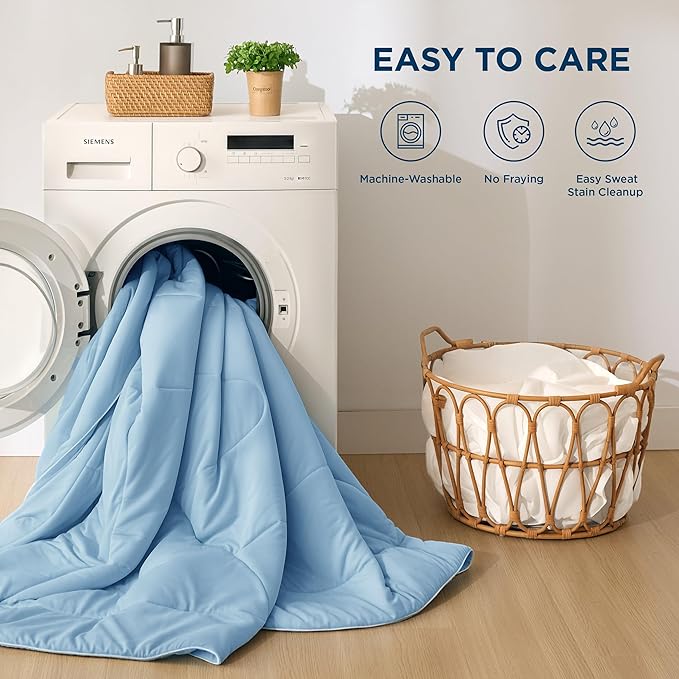 Bedsure Cooling Comforter King Size - GentleSoft Moisture Wicking Cooling Blanket for Hot Sleepers, Breathable Lightweight Duvet Insert, Dual-Sided Summer Blanket, Blue,102x90 Inches