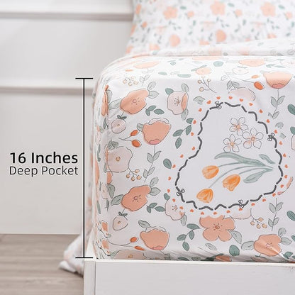 Spring Floral Printed Sheet Set Full Size, 4 Piece Soft Botanical Microfiber Sheets and Pillowcases - Deep Pocket, Wrinkle Free and Soft Bed Sheets Set Bedding Decor