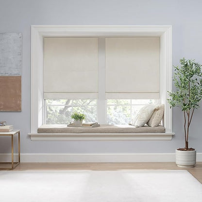 Eclipse Drew Roman Shades for Windows, Cordless 100% Blackout Shades, 23 in Wide x 64 in Long, Noise Reducing, Energy Efficient and Textured Solid Window Shades for Living Room, Bedroom, Ivory