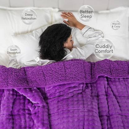 Cottonblue Weighted Blanket 20lbs Bubble Fleece Plush Sherpa Heavy Weighted Blankets for Adults, Fits Queen Size Bed, Cute Fuzzy Warm Heavy Blanket for Calm and Better Sleep, 60"x80", Purple