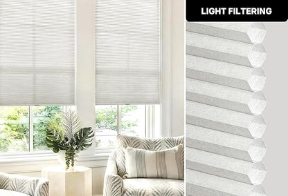 LazBlinds Cordless Cellular Shades, No Tools No Drill Light Filtering Honeycomb Shades Pleated Blinds for Windows, 29'' W x 64'' H, Light Grey