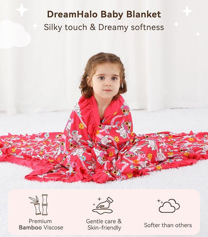 Premium Baby Blankets, Soft Viscose from Bamboo Blanket for Girls, Nursery Crib Bedding Quilt for Newborn and Toddler, Ruffle Blanket Cooling for Hot Sleepers 50''x50'' Pink Unicorn