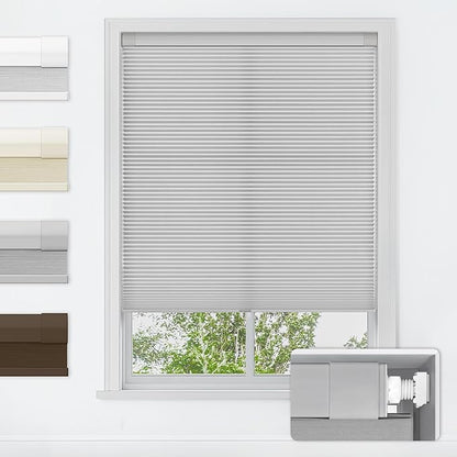 LazBlinds No Tools No Drill Cordless Cellular Shades, Light Filtering Honeycomb Shades for Home, Thermal Insulation Blinds for Windows, 23" W x 64" H, Grey