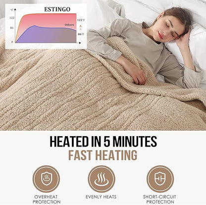 ESTINGO Full Size Heated Blanket, Heating Blanket Full Size with 6 Heating Levels & 1-10 Hours Adjustable Timer, Full Body Warming Sherpa Fast Heating for Bedding, 72"X84", Milk Coffee