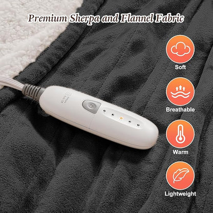Heated Blanket Full Size Electric Heating Blanket 72''x84'', Washable Heated Blanket with Ultra Soft Sherpa and Plush Flannel, 5 Heat Settings & 10-hr Shut-Off Full Electric Blanket (Charcoal Gray)