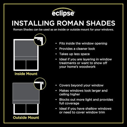 Eclipse Drew Roman Shades for Windows, Cordless 100% Blackout Shades, 23 in Wide x 64 in Long, Noise Reducing, Energy Efficient and Textured Solid Window Shades for Living Room, Bedroom, Ivory