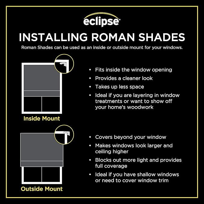 Eclipse Drew Roman Shades for Windows, Cordless 100% Blackout Shades, 23 in Wide x 64 in Long, Noise Reducing, Energy Efficient and Textured Solid Window Shades for Living Room, Bedroom, Smoke