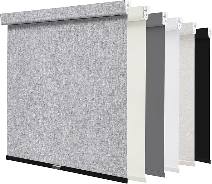 AOSKY No Drill Cordless Blackout Roller Shades with Valance,Customize Blinds for Indoor Windows,Room Darkening Window Shades Pull Down with Free-Stop Spring System, UV Protection for Home Heather Grey