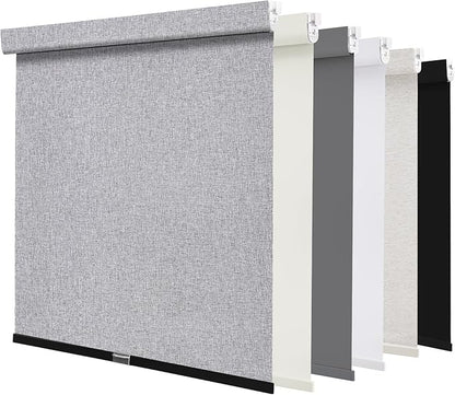 AOSKY No Drill Cordless Blackout Roller Shades with Valance,Customize Blinds for Indoor Windows,Room Darkening Window Shades Pull Down with Free-Stop Spring System, UV Protection for Home Heather Grey