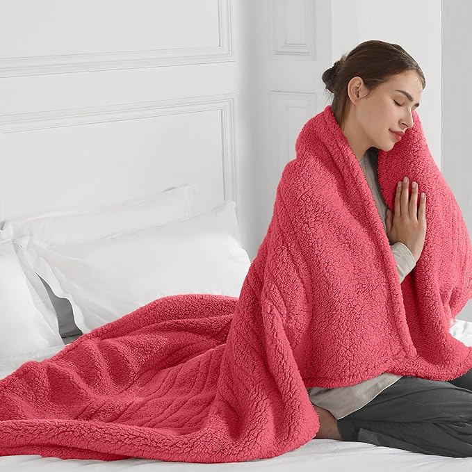 ESTINGO Heated Blanket Throw, Electric Blanket Sherpa with 4 Hours Auto Off & 5 Heating Levels, Washable Electric Heated Blanket with ETL Certified for Bedding, Ideal Gift, 50"x60", Rose Pink