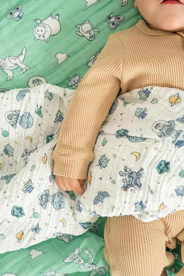 aden + anais Essentials Muslin Swaddle Blankets, Newborn Receiving Blanket for Swaddling, 100% Cotton Baby Swaddle Wrap, 4 Pack, Toy Story