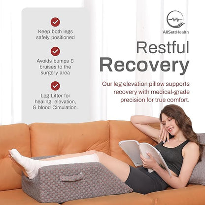 Double Leg Elevation Pillow Post Surgery Leg Pillow | Ankle Knee Surgery – Memory Foam Leg Rest Support Pillow for Injuries, Leg Pain, Hip, Knee Pain, Improve Blood Circulation 29” x 16” x 9.5”