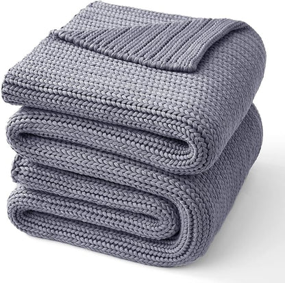 Guohaoi Knitted Weighted Blanket for Adults (Light Grey 60"x80" 20lbs) No Beads Cooling Throw Blanket for Hot Sleepers, Home Decor Breathable Chunky Knit Heavy Blanket Use on Queen/King Size Bed