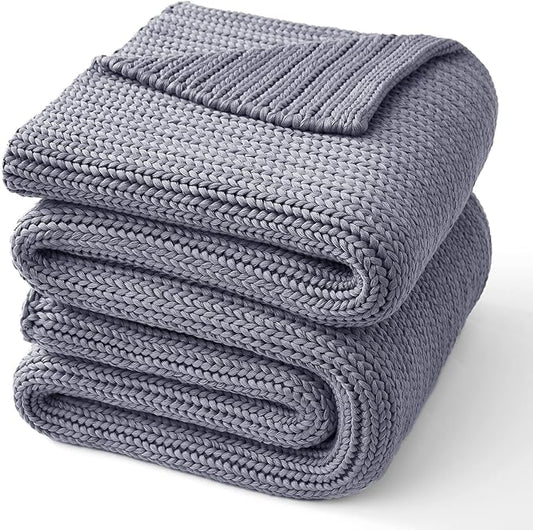 Guohaoi Knitted Weighted Blanket for Adults (Light Grey 48"x72" 12lbs) No Beads Cooling Throw Blanket for Hot Sleepers, Home Decor Breathable Chunky Knit Heavy Blanket Use on Full Size Bed