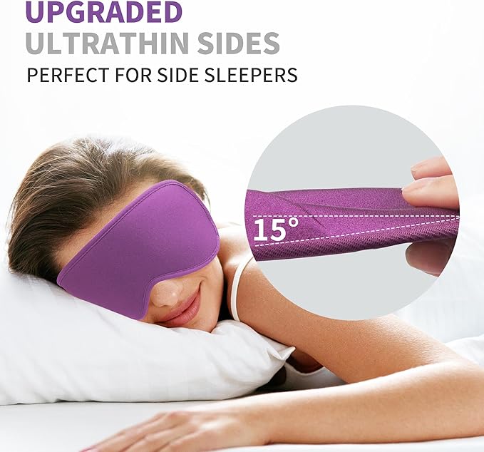 3D Sleep Mask for Men Women 2 Pack, Blackout Eye Mask for Sleeping Eye Mask for Side Sleeper, Memory Foam Adjustable&Washable, Airplane Travel Essentials Couples Yoga Meditation Office Black & Purple