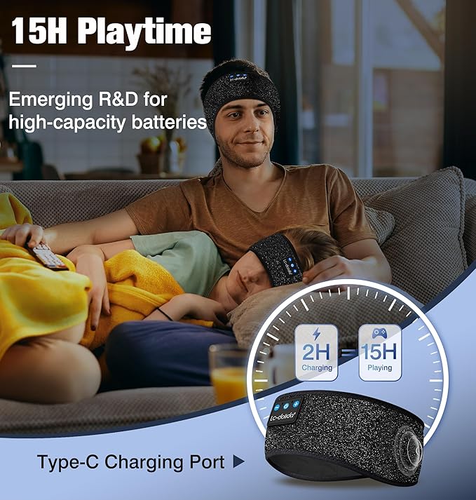LC-dolida Sleep Headphones Bluetooth 5.4 Headband, Sports Wireless Earphones with Ultra-Thin HD Stereo Speaker Sweat Resistant Earbuds Sleeping Headphone for Workout Running Cool Gadgets Unique Gifts