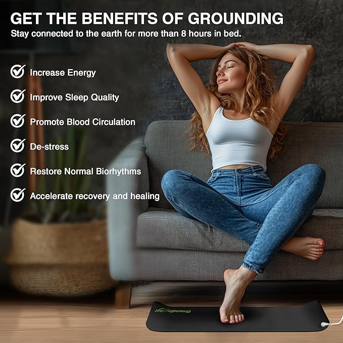Grounding Mat for Sleep, Energy, Pain Relief, Inflammation, Balance, Wellness. Earth Connected Therapy. Indoor Grounding at Home, Office, Work. 15 Foot Cord Included,16 * 24 in