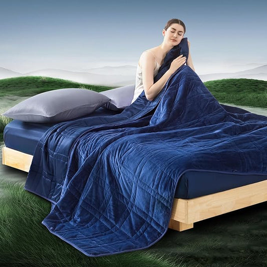 King Size Weighted Blanket 45lb(88''x104'', Dual-Sided), Cozy Warm Velvet & Cooling Tencel Fabric Reversible King Weighted Blanket for Adults & Couples All Season Use - Carry Bag Included, Navy Blue