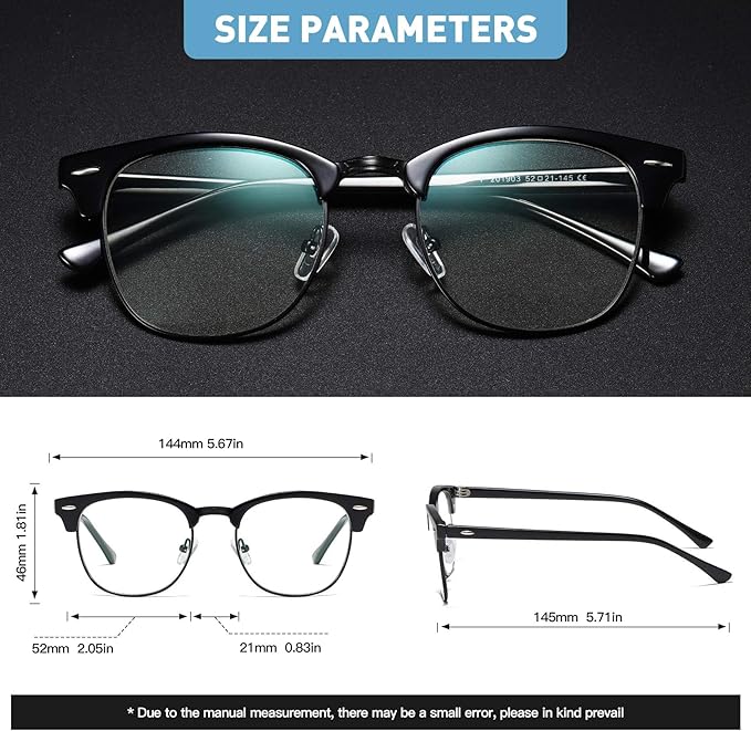 Blue Light Blocking Glasses Vintage Half Frame UV Clear Lens Anti Eyestrain Computer Gaming Glasses for Women Men (G09-matte Black Silver+green leopard)