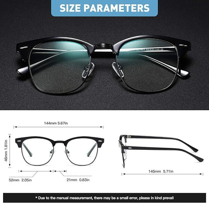 Blue Light Blocking Glasses Vintage Half Frame UV Clear Lens Anti Eyestrain Computer Gaming Glasses for Women Men (G05-crystal Silver+green leopard Gold)