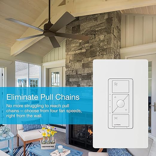 Lutron Caseta Smart Fan Speed Control Switch (Smart Hub Required), Single-Pole Lutron Caseta Switch for Fans, PD-FSQN-WH, White