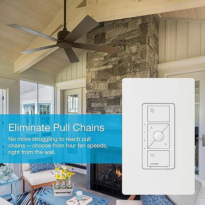 Lutron Caseta Smart Fan Speed Control Switch (Smart Hub Required), Single-Pole Lutron Caseta Switch for Fans, PD-FSQN-WH, White