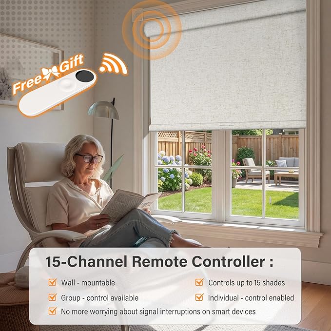 BERISSA Motorized Blinds with Remote,Dual-Control(Manual + Remote) Roller Shades,Blackout&Light Filtering Rechargeable Smart Electric Window Blinds for Home,Office,Custom Color,Custom Size