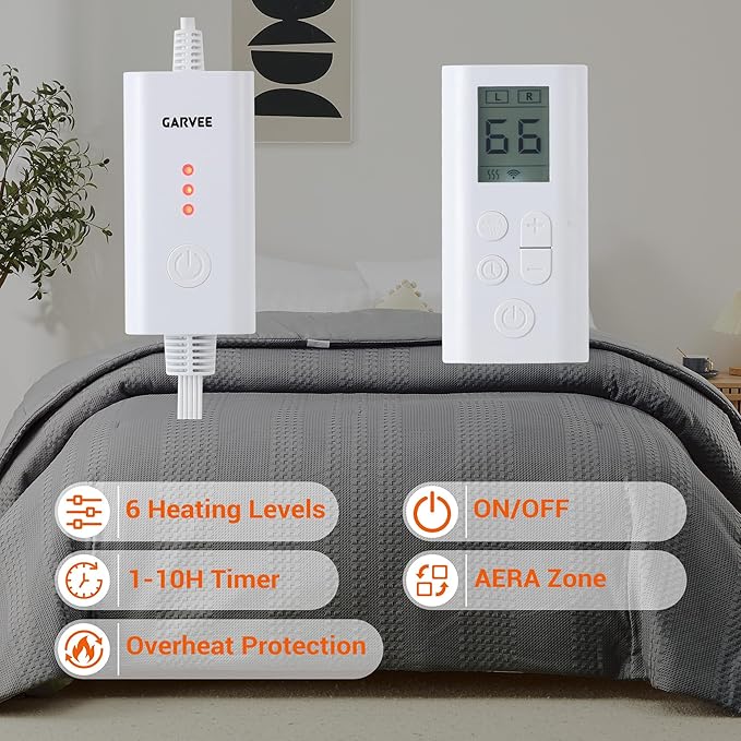 GarveeHome King Heated Comforter Electric Blanket, 104"x90" Waffle Weave Heating Blanket with Wireless LCD Controller, 6 Heat Levels & 2-10H Time Settings, UL Certified, Grey