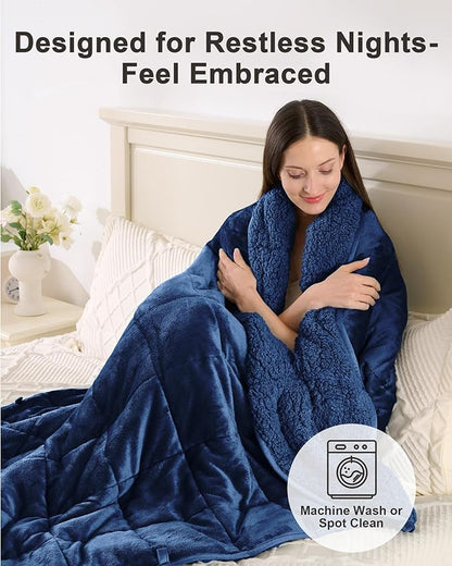 Ultra-Soft Weighted Blanket 15 lbs for Adults, Plush Sherpa Fleece Reversible Weighted Throw Comfort for Relaxation & Cozy Evenings, Hug-Like Security, Evenly Distributed, W48 x L72, Dark Blue