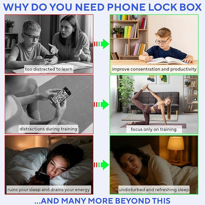 Phone Lock Box - Timed Lock Box Cell Phone Locker, Safe Lockbox Bad Habit, Smartphone Jail with Timer Reduce Kids Adults Screen Time Improve Productivity, Family Time Container - White
