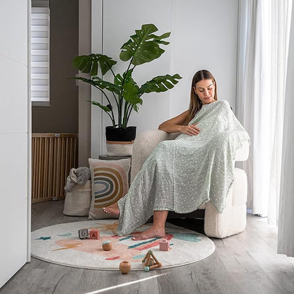 Comfy Cubs Muslin Swaddle Blankets Pack of 4, 47 x 47 Inches, Soft Cotton Baby Blanket Set, Large Multipurpose Swaddling Wraps for Newborns - Self-Soothing Swaddle - Green