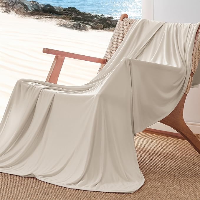 Bedsure Beige Cooling Blanket for Hot Sleepers - Summer Cold Linen Beige Throw Blanket for Couch, Arc-Chill Lightweight Bedding, Cool Thin Ice Cold Cooled Throws with Rayon Derived from Bamboo, 50x70