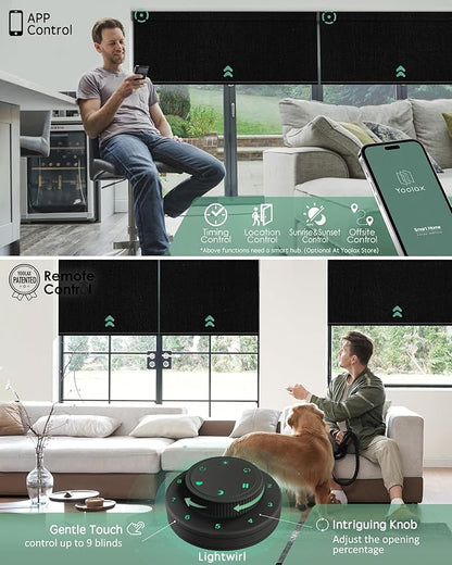 Yoolax Motorized Blinds with Remote, Smart Blinds for Windows Blackout Automatic Shades Work with Alexa Remote Control Roller Window Shades with Valance, Custom Size (Fabric-Black)
