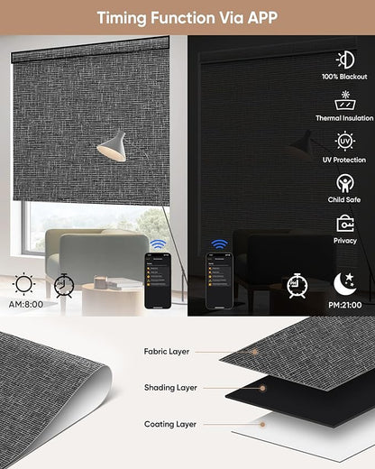 Kincmo Motorized Blinds with Remote,100% Blackout Motorized Roller Shades Work with Apple Homekit,Alexa,Google, Custom Electric Blinds with App,Voice Control (Classic Dark Grey)
