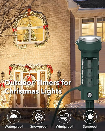 HBN 24 Hour Mechanical Outdoor Tmer for Lights Waterproof,6 Outlets Power Yard Stake for Halloween/Christmas Decorations,Outside Power Strip for Yard Garden,6 ft Extension Cord,1875W/15A