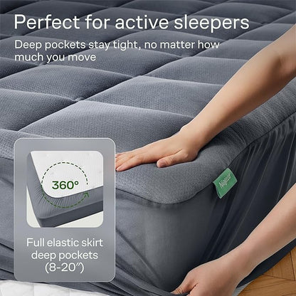 Ultra Soft King Size Mattress Topper - Viscose Made from Bamboo Pillow Top Mattress Pad for Back Pain Relief - Naturally Cooling for Hot Sleepers, Gray