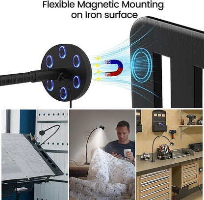 Flexible Reading Light,Book Light,Desk Lamp,Magnetic Base,3 Color Dimmable LED for Bed Reading, Working, Studying, Crafting, Book Lovers Gifts, CRI95+ USB-C Adapter Included