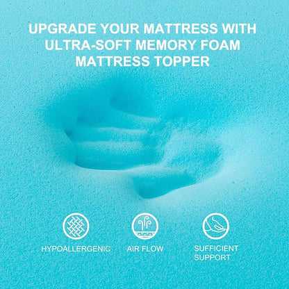 Memory Foam Mattress Topper 2inch+2inch Queen Size, Pressure-Relieving Bed Topper with Secure Strap Design for Back Pain, Soft and Supportive, Shredded Memory Foam