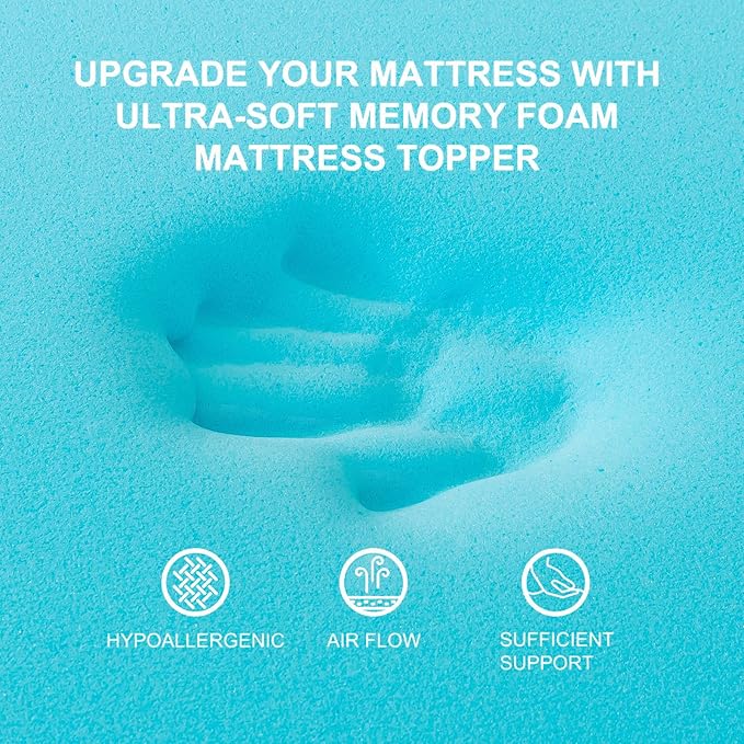 Memory Foam Mattress Topper Full 2inch+2inch, Pressure-Relieving Bed Topper with Secure Strap Design for Back Pain, Soft and Supportive, Shredded Memory Foam