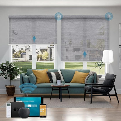 Motorized Shades Light Filtering Blinds,50% Blackout Smart Shade Work with Remote Alexa,Google Home,Custom Size,Sunscreen PVC Free Silver