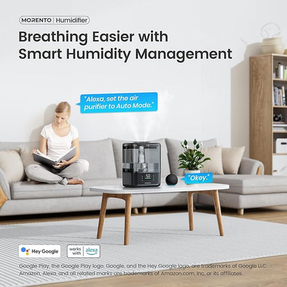 Smart Humidifiers for Bedroom Large Room Home, 6L Cool Mist Top Fill Humidifier with Essential Oil Diffuser, Smart App & Voice Control, for Nursery & Plants, Black, 1 Pack + 7 Color NightLight