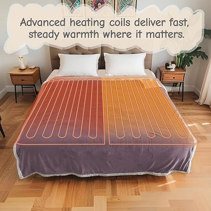 Electric Heated Blanket Queen Size 84"x90", Soft Flannel with Dual Controllers & Overheat Protection, 9 Adjustable Heat Settings & 10-Hour Auto-Off Timer, Fast Heating for Winter Comfort, Purple