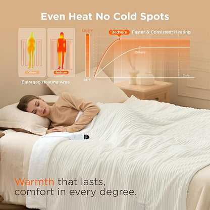 Bedsure GentleSoft Electric Blanket Full Size - Soft Ribbed Flannel Heated Blanket with 6 Heat Settings, Heating with 10 Time Settings, 8 hrs Timer Auto Shut Off (72x84 inches, Coconut White)