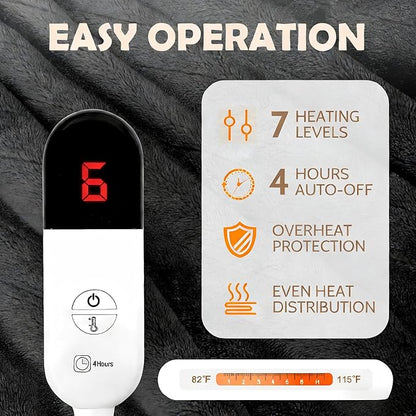 Wearable Heated Blanket with Foot Pocket, 52"x72" Electric Blanket with Sleeves for 12 Hours Timer, 6 Heat Settings, Flannel & Sherpa, Black