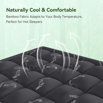 Anluoer Memory Foam Mattress Topper California King, Rayon Derived from Bamboo Pillow Top Mattress Topper for Hot Sleepers,Cooling Mattress Pad with 8-21" Deep Pocket, 72x84 Inches, Dark Grey