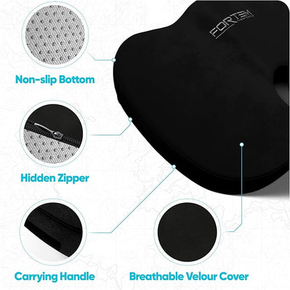 FORTEM Seat Cushion, Office Chair Cushion, Lumbar Support Pillow for Office Chair, Memory Foam Sciatica Coccyx Tailbone Pressure Pain Relief, Car Sitting Pad, Washable Non Slip
