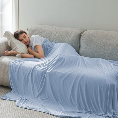 Bedsure Light Blue Cooling Blanket Twin XL for Hot Sleepers - Summer Cold Blanket with Rayon Derived from Bamboo for Twin Size Bed, Ice Cool Cold Lightweight Arc-Chill Thin Summer Bedding, 60x90