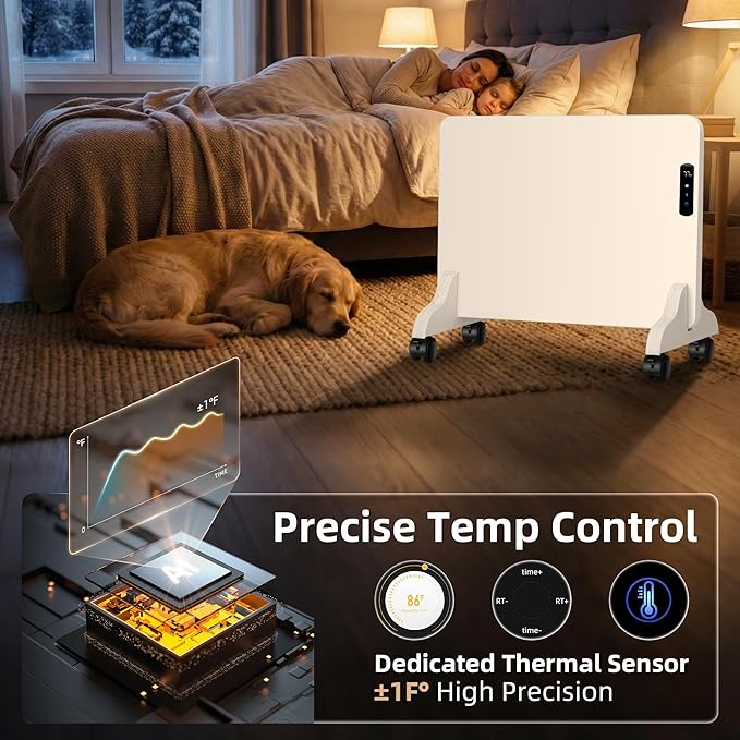 Smart Convection Space Heater, Movable Floor Heater with Wall Mounted Kit for Indoor Use, 600W Energy Efficient Heaters, Remote/APP Control, Quiet Heaters for Bedroom, Office etc