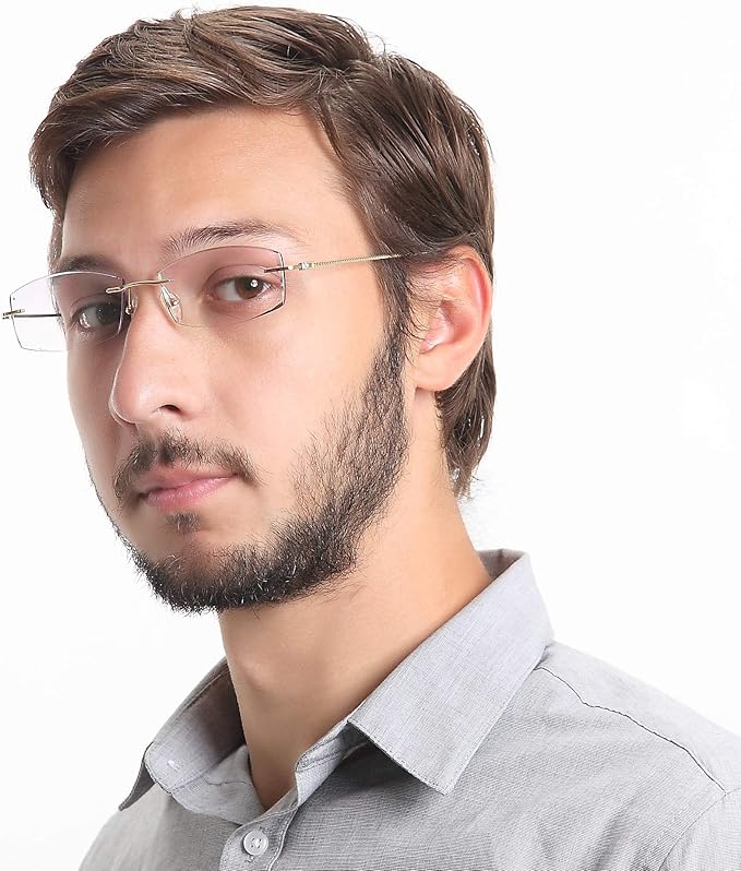 LifeArt Blue Light Blocking Glasses,Computer Reading Glasses,Rimless Frame Tinted Lens with Diamond,Stylish for Men (+2.00 Magnification)